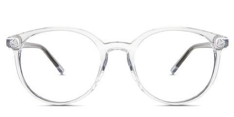 Elex Eyeglasses in the Crystal variant - it's a medium size frame in a round shape front