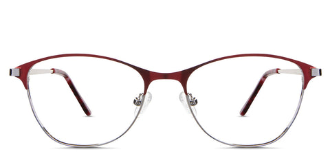 Isla Eyeglasses in the Burgundy variant - it's a metal frame in silver and burgundy color front