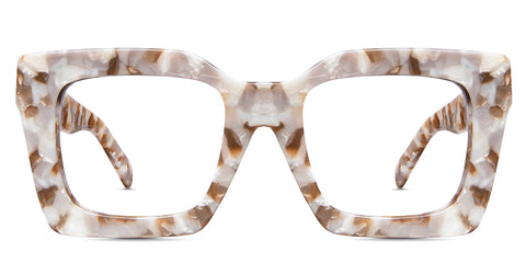 Niza oversized Eyeglasses in Lopi variant - with beige, coffee and pearl shades of colours - wide frame with square viewing area Collection front