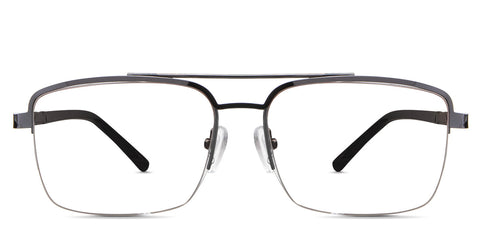 Hadley Eyeglasses in the Gravel variant - it's an aviator-shaped frame in color gunmetal front