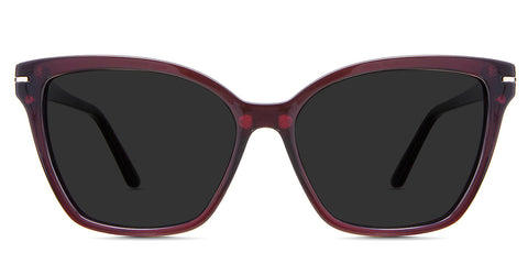 Savanna Gray Polarized in the Claret variant - is a full-rimmed frame with a U-shaped nose bridge and a wire core visible in the arm. front