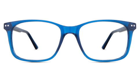 Uriel Eyeglasses in the T.Navy variant - are square frames in teal blue front